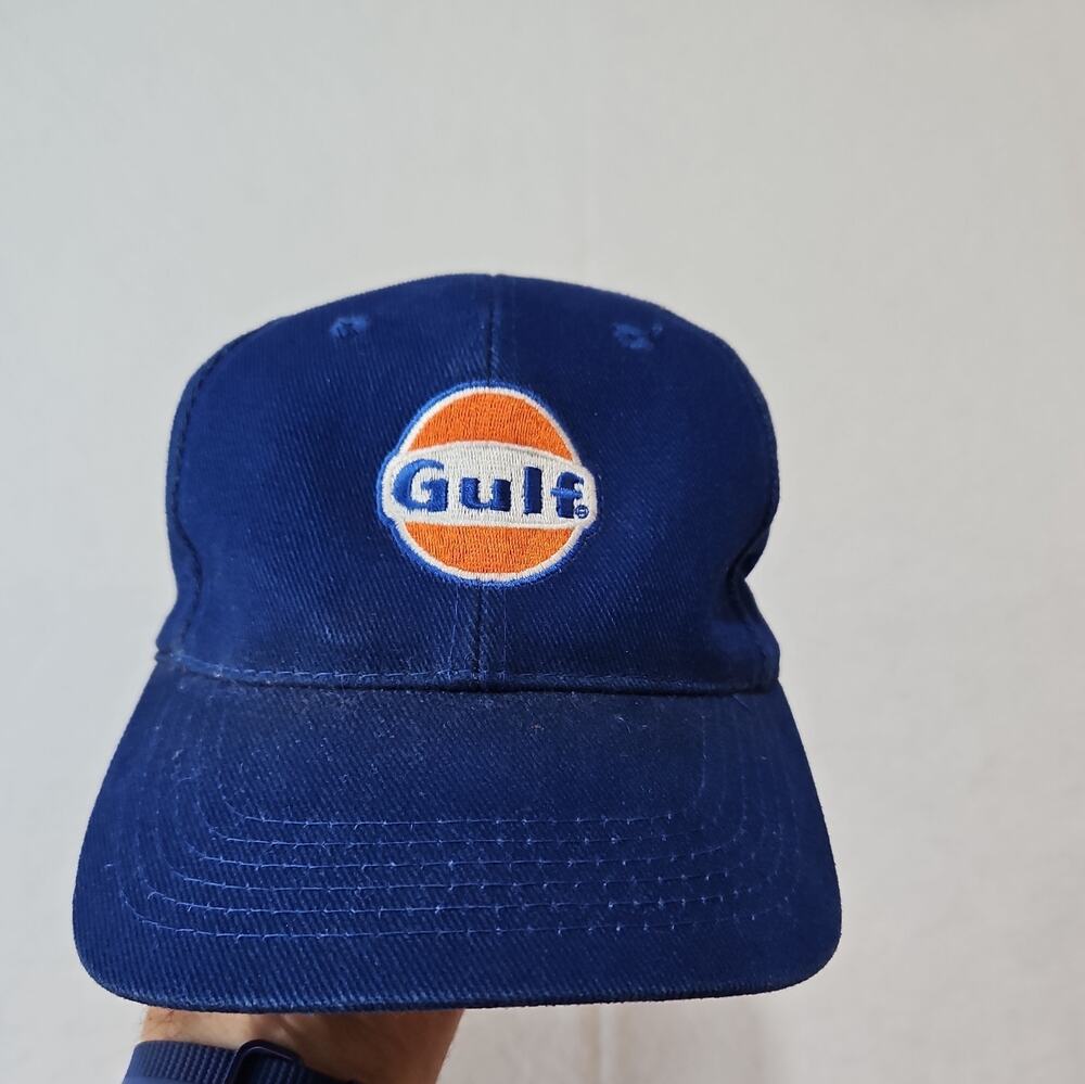 Gulf Oil Embroidered Logo Adjustable Strapback Hat Cap Blue Orange White